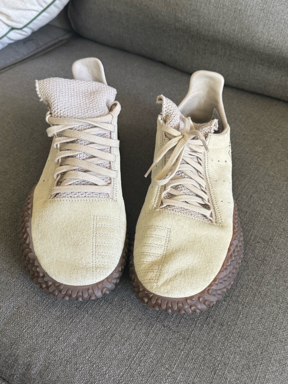 adidas Beige Suede Low-Top Sneakers with Brown Textured Sole